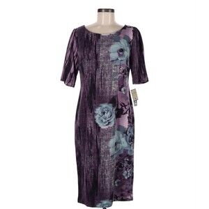 Maya Brooke Dress Purple 8 Medium Stretch floral purple zipper Bodycon Pencil
